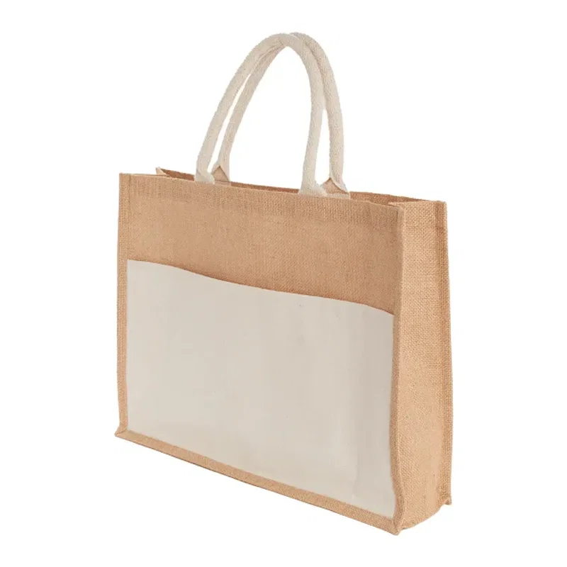 Jute Shopper Tote with Recycled Cotton Pocket — view 7