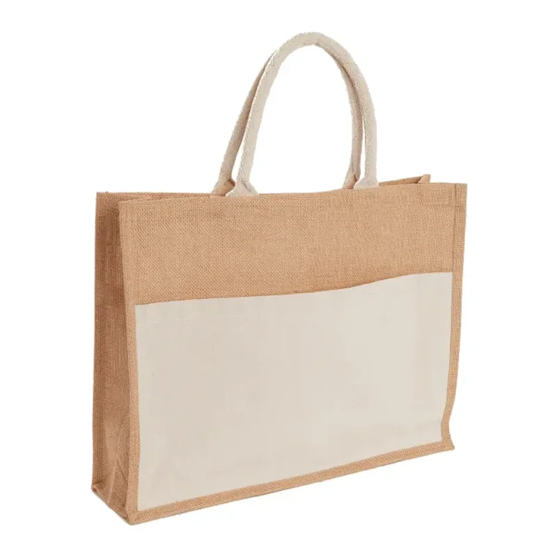Jute Shopper Tote with Recycled Cotton Pocket — view 8