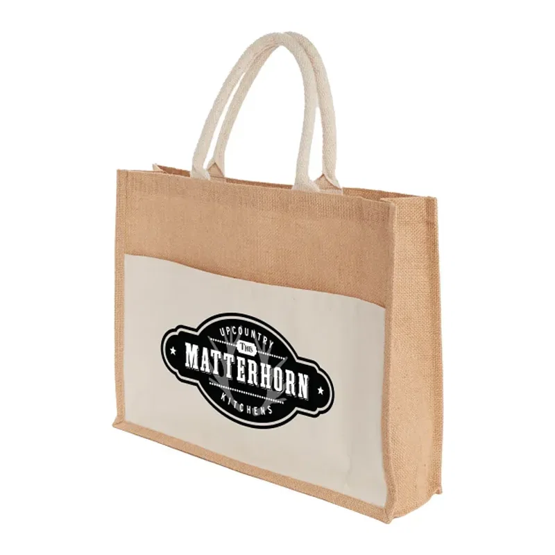 Jute Shopper Tote with Recycled Cotton Pocket — view 9