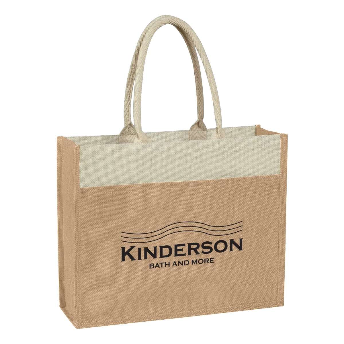Jute tote bag with a front pocket and natural handles