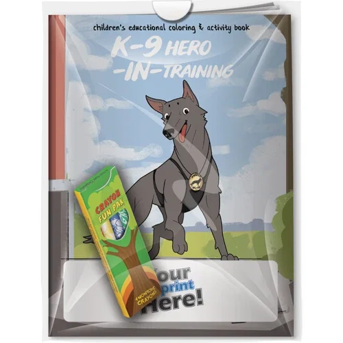 K-9 Hero in Training coloring book and 4-crayon Fun Pak combo pack kitted in a poly bag