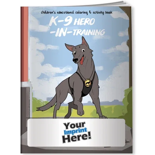K-9 Hero in Training coloring book front cover artwork featuring a police dog for kids