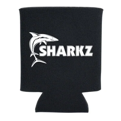 Black can cooler sleeve with a bottle opener attached