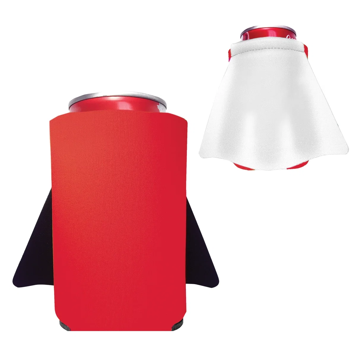 Cape flares out behind the four inch tall drink sleeve
