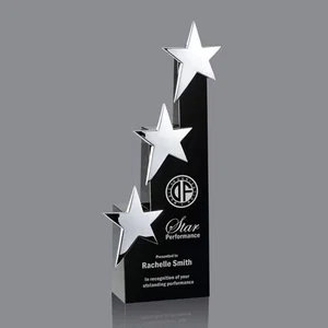 Black Optical Crystal Award with Cast Metal Star Accents