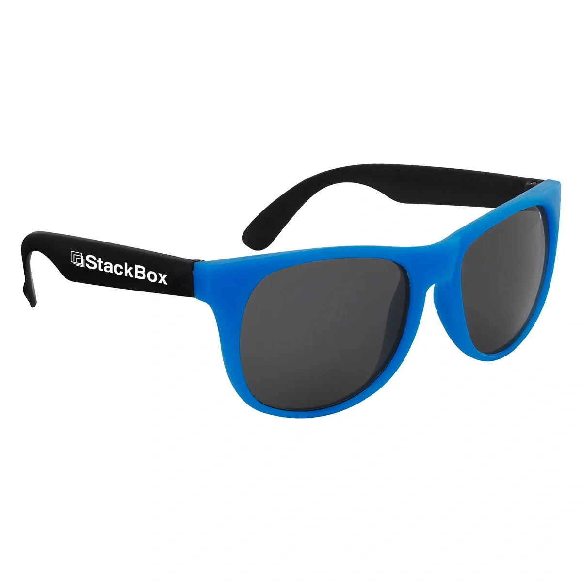 Rubberized sunglasses with a soft-touch frame and dark lenses