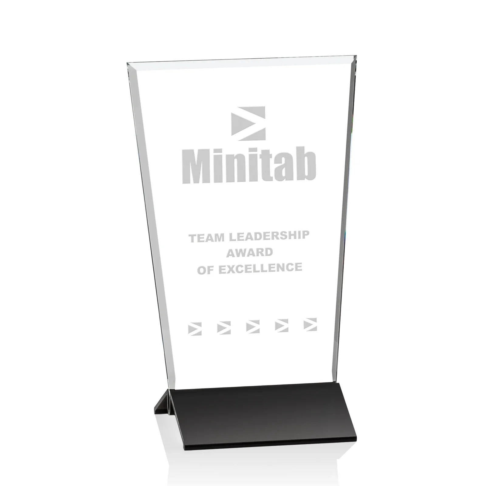 Custom Starfire Crystal Award on Satin Finish Black Aluminum Base, metal awards for corporate award ceremonies