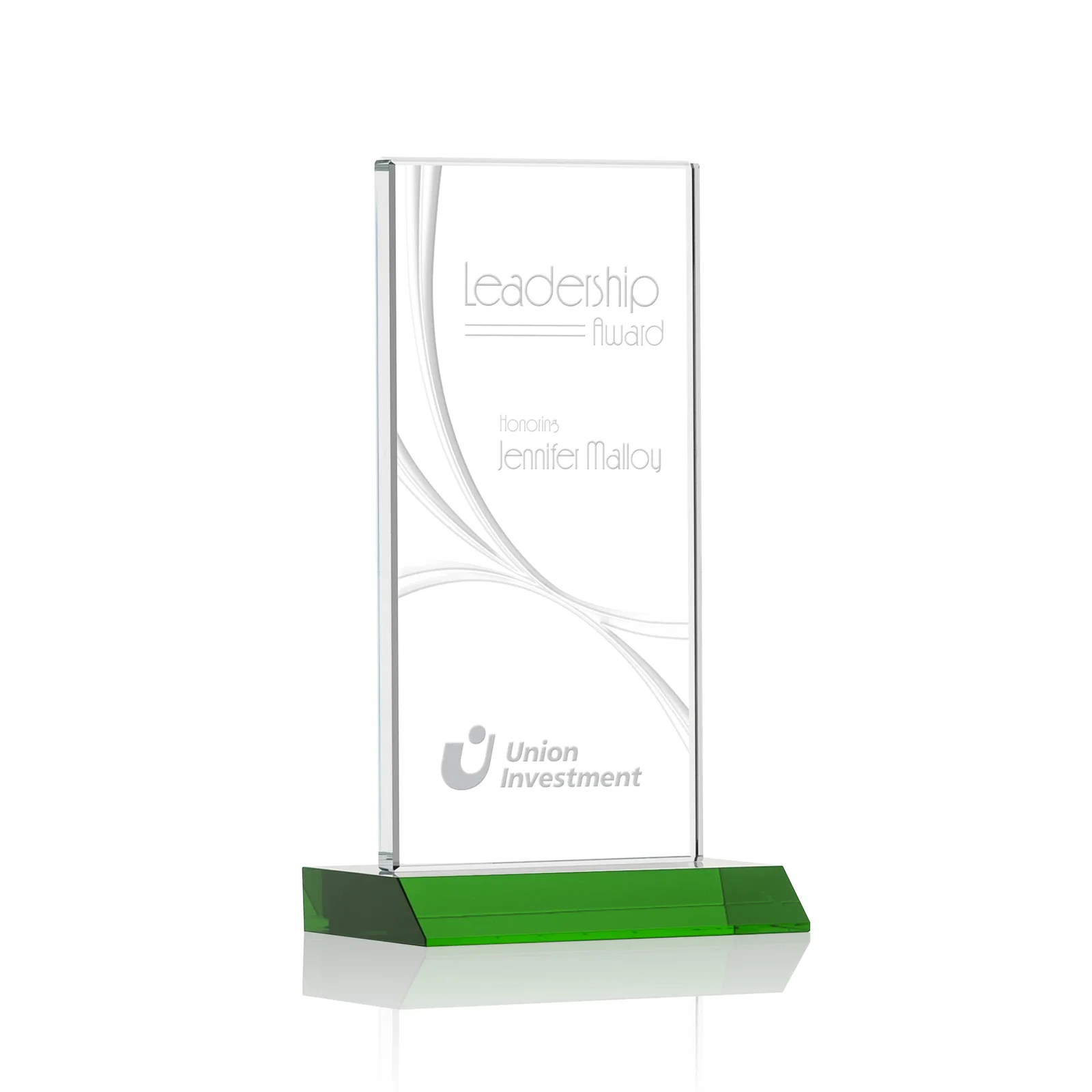 Custom Starfire Crystal Upright Award With a Separate Accent Line, awards for volunteer appreciation