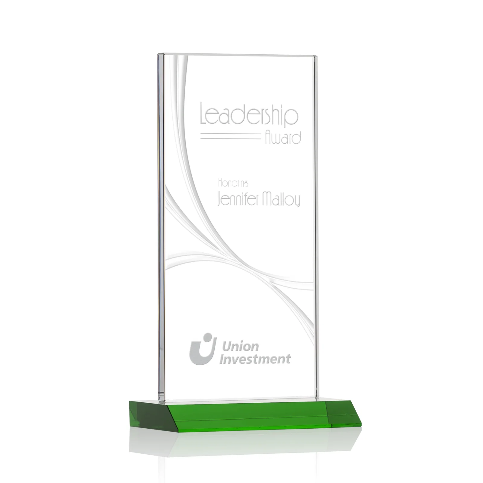 Custom Starfire Crystal Upright Award With a Separate Accent Line, awards for dealer and partner awards