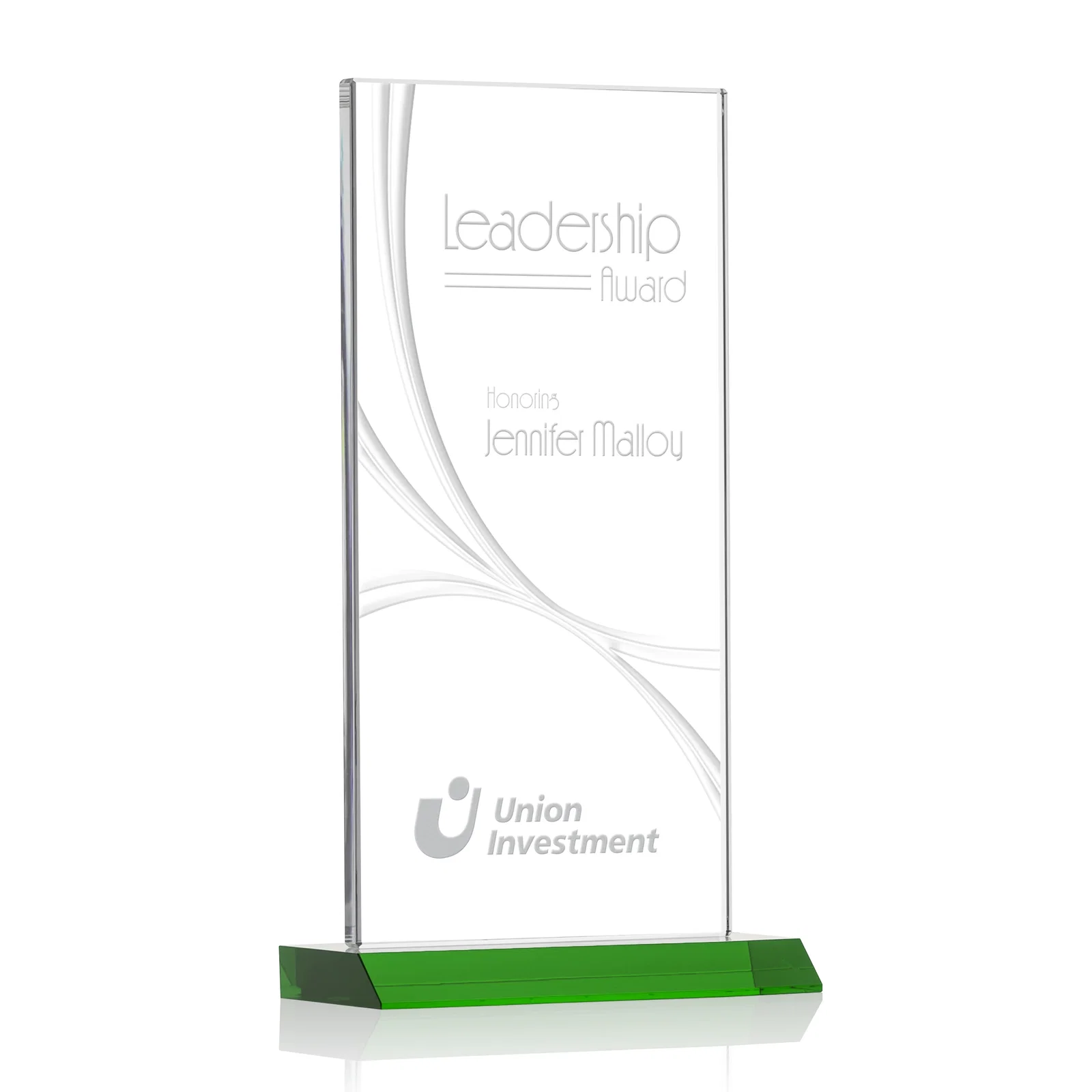Custom Starfire Crystal Upright Award With a Separate Accent Line, awards for company anniversary events