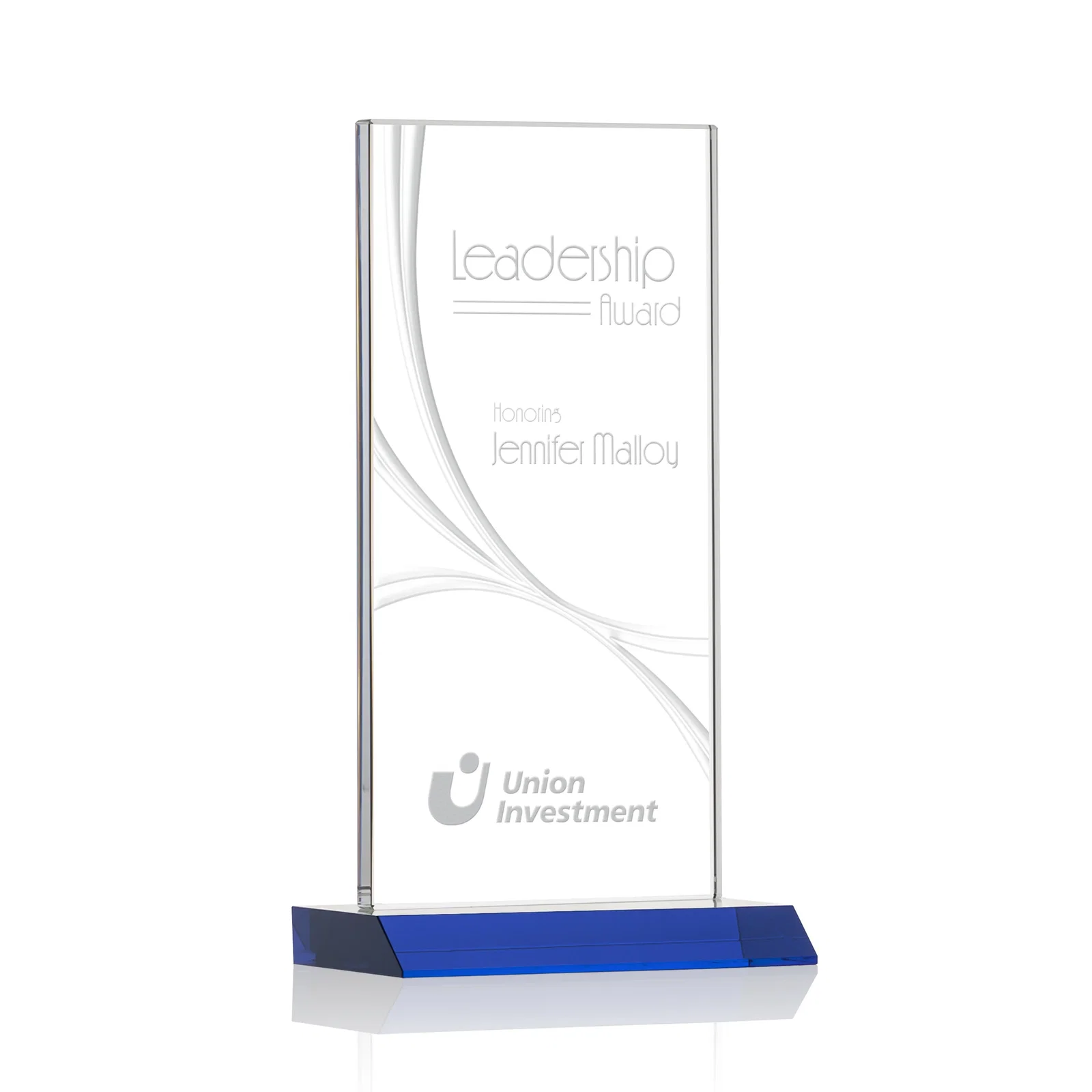 Personalized Starfire Crystal Upright Award With a Separate Accent Line, awards for service anniversary gifts