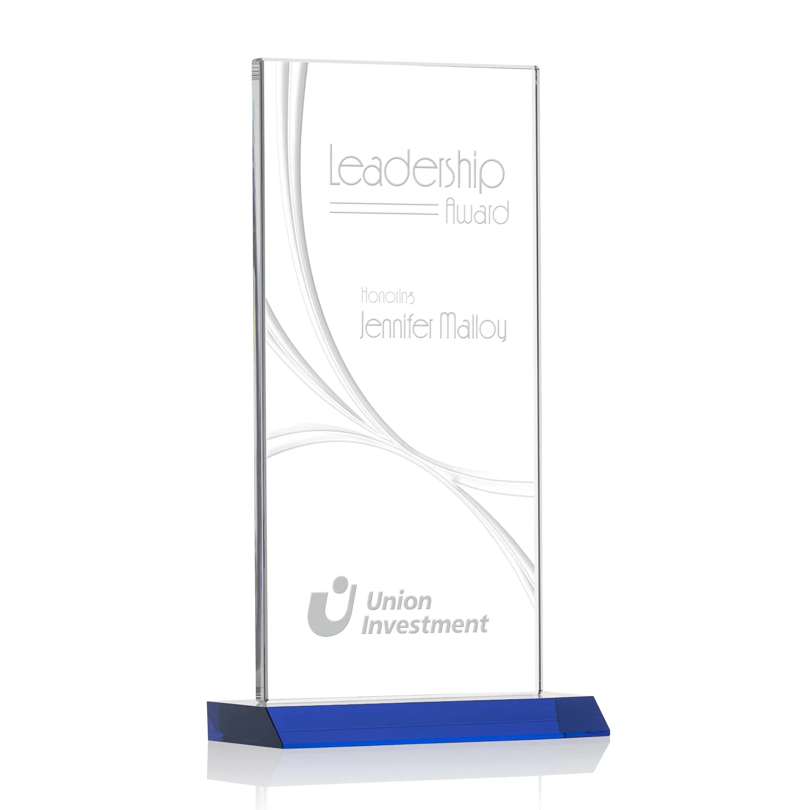 Personalized Starfire Crystal Upright Award With a Separate Accent Line, awards for sales achievement awards