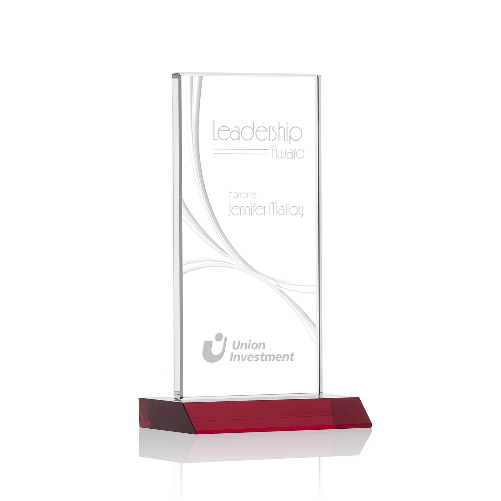 Personalized Starfire Crystal Upright Award With a Separate Accent Line, awards for team milestone celebrations