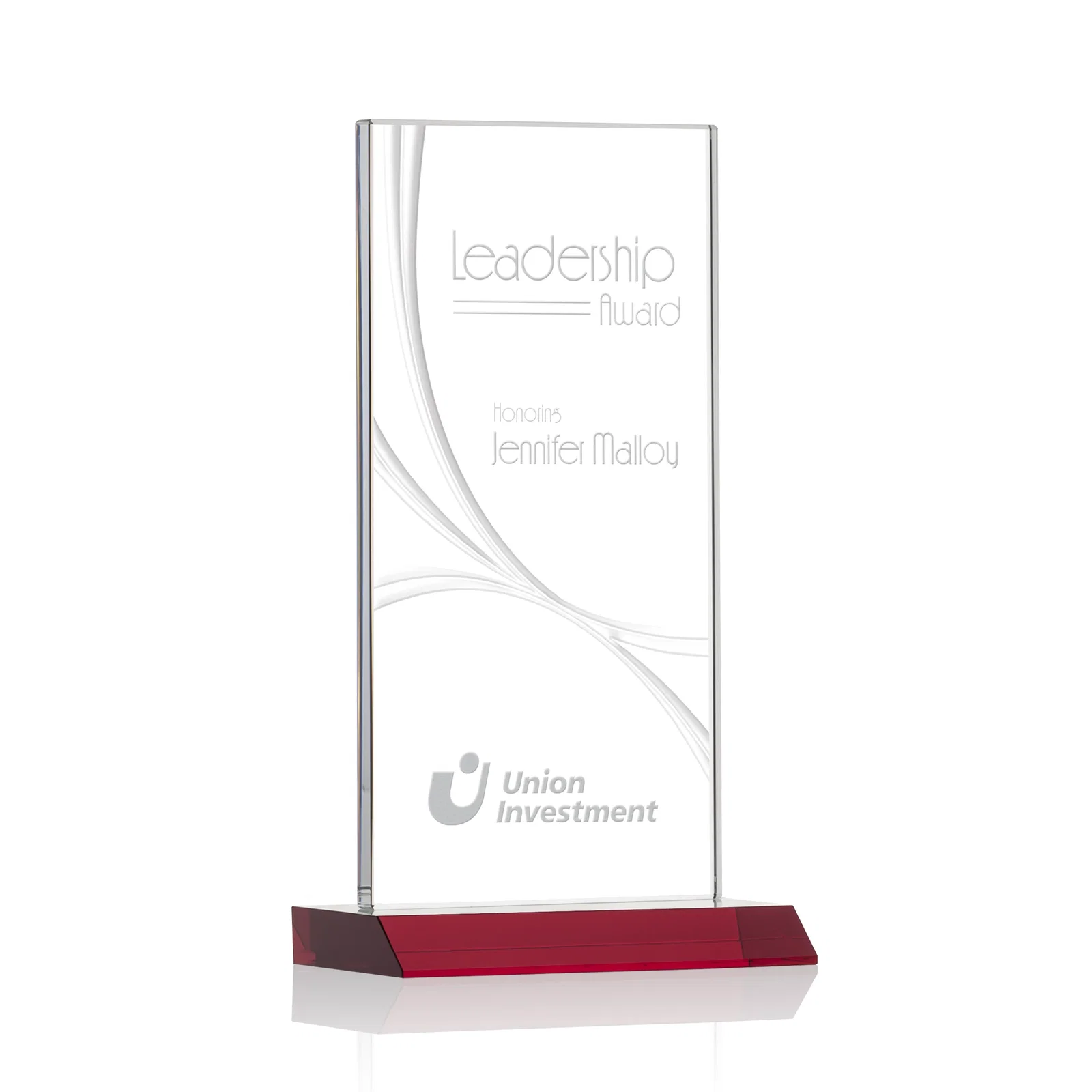 Personalized Starfire Crystal Upright Award With a Separate Accent Line, awards for donor appreciation