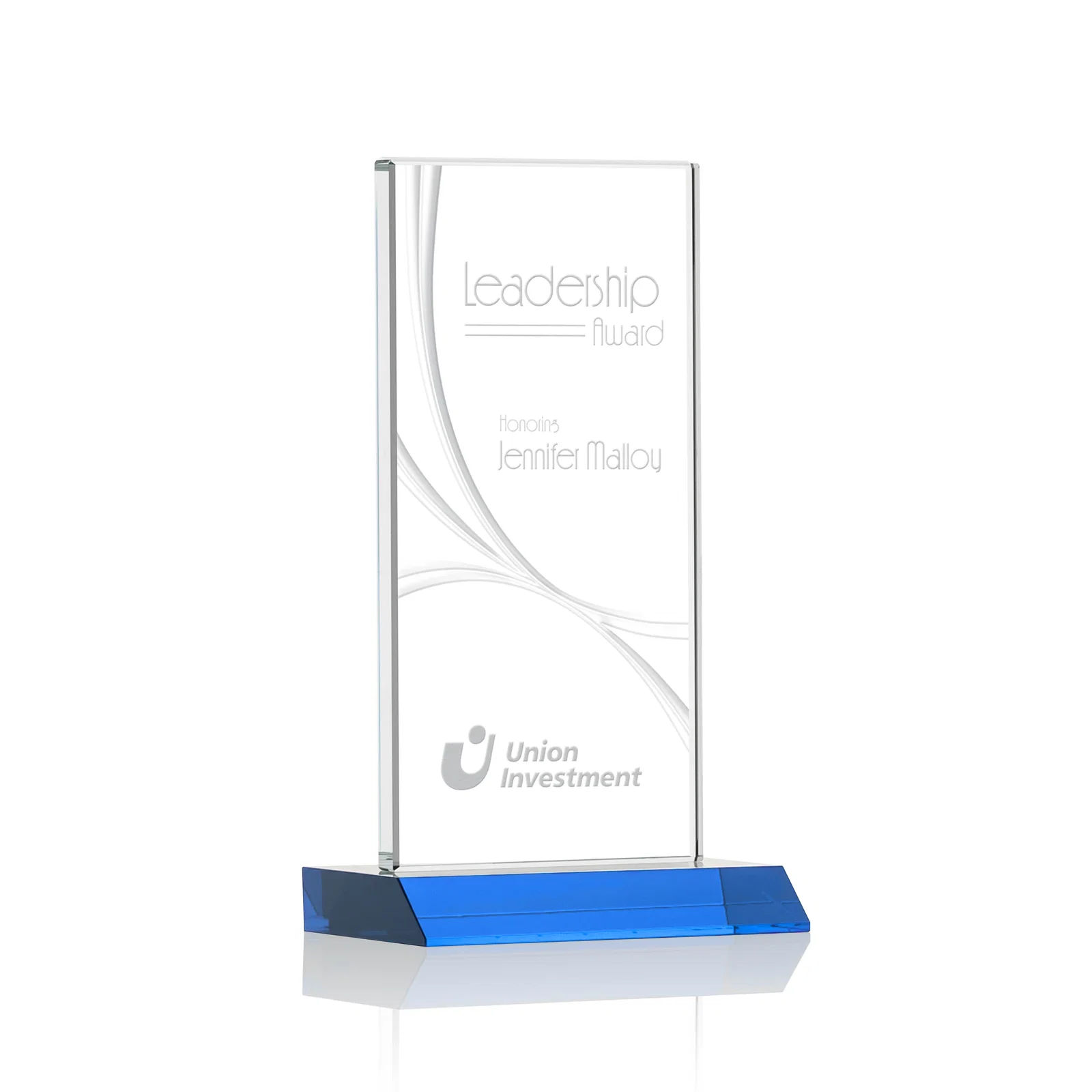 Personalized Starfire Crystal Upright Award With a Separate Accent Line, awards for volunteer appreciation