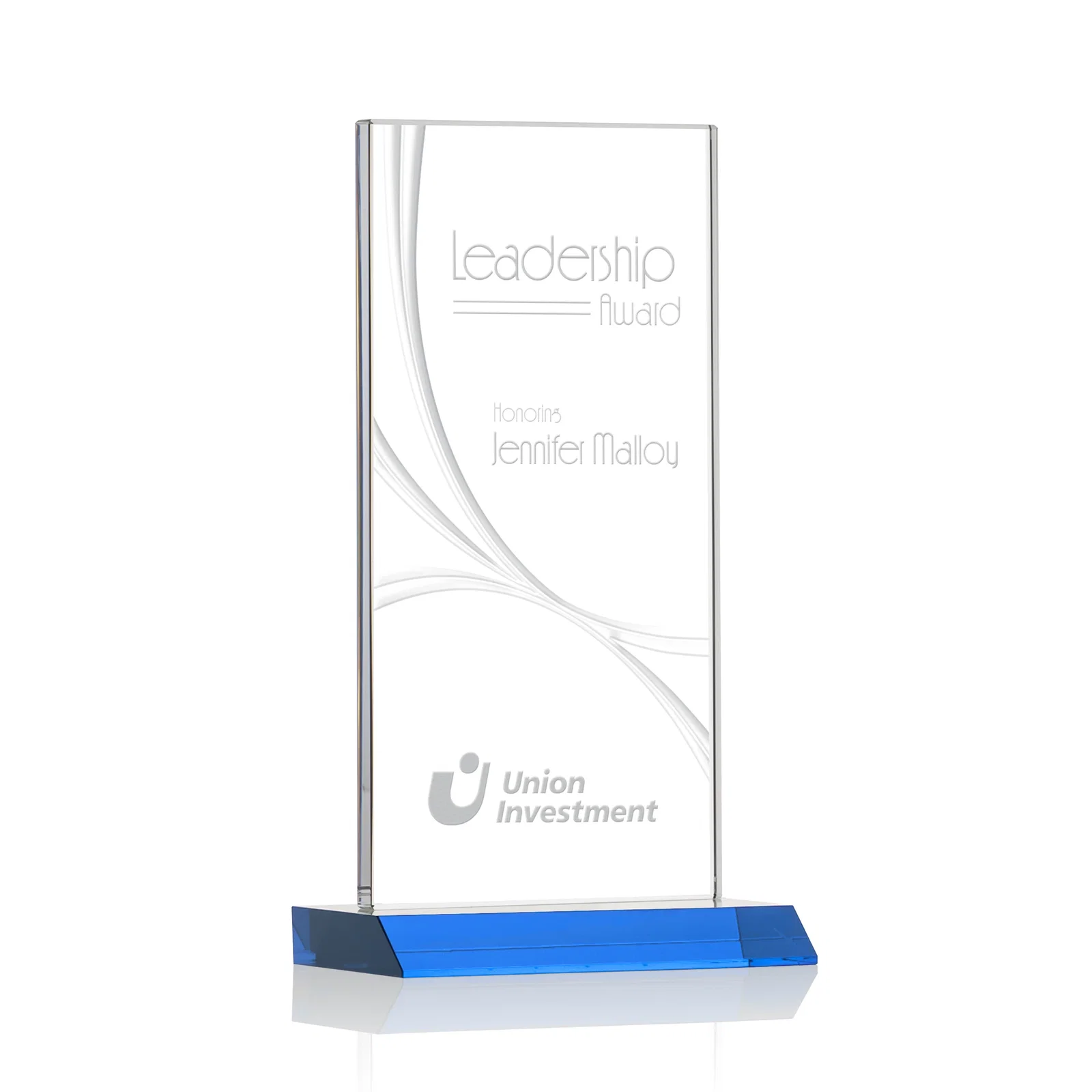 Personalized Starfire Crystal Upright Award With a Separate Accent Line, awards for dealer and partner awards