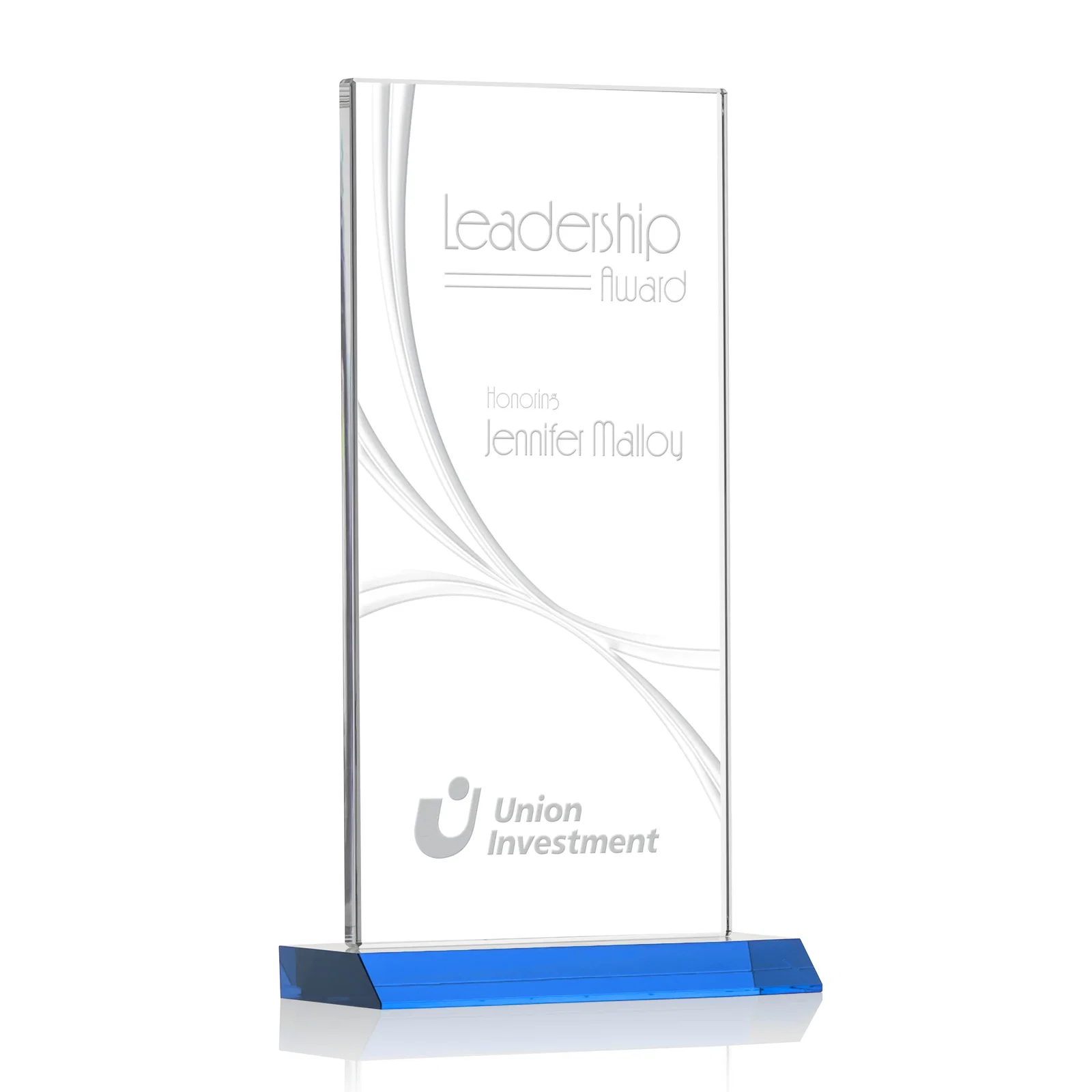 Personalized Starfire Crystal Upright Award With a Separate Accent Line, awards for company anniversary events