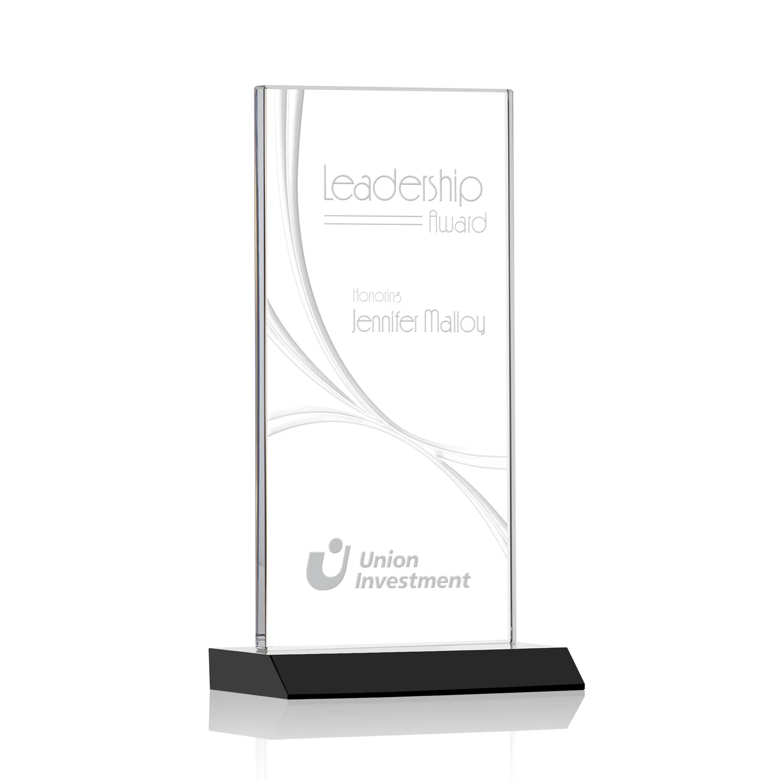 Custom Starfire Crystal Upright Award With a Separate Accent Line, awards for service anniversary gifts