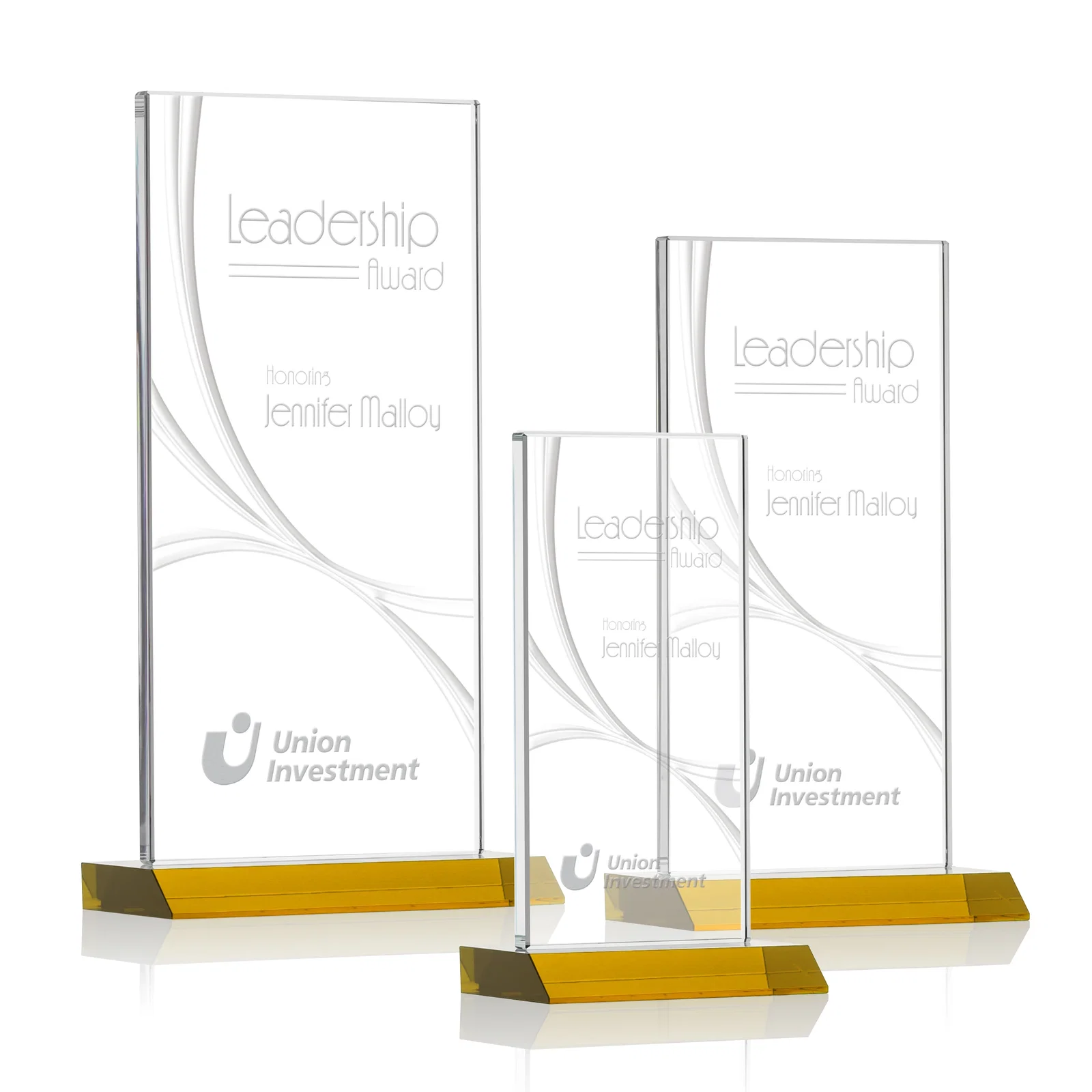 Custom Starfire Crystal Upright Award With a Separate Accent Line, awards for retirement presentations