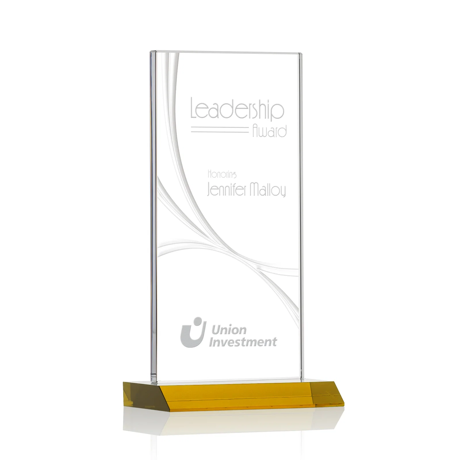 Custom Starfire Crystal Upright Award With a Separate Accent Line, awards for donor appreciation