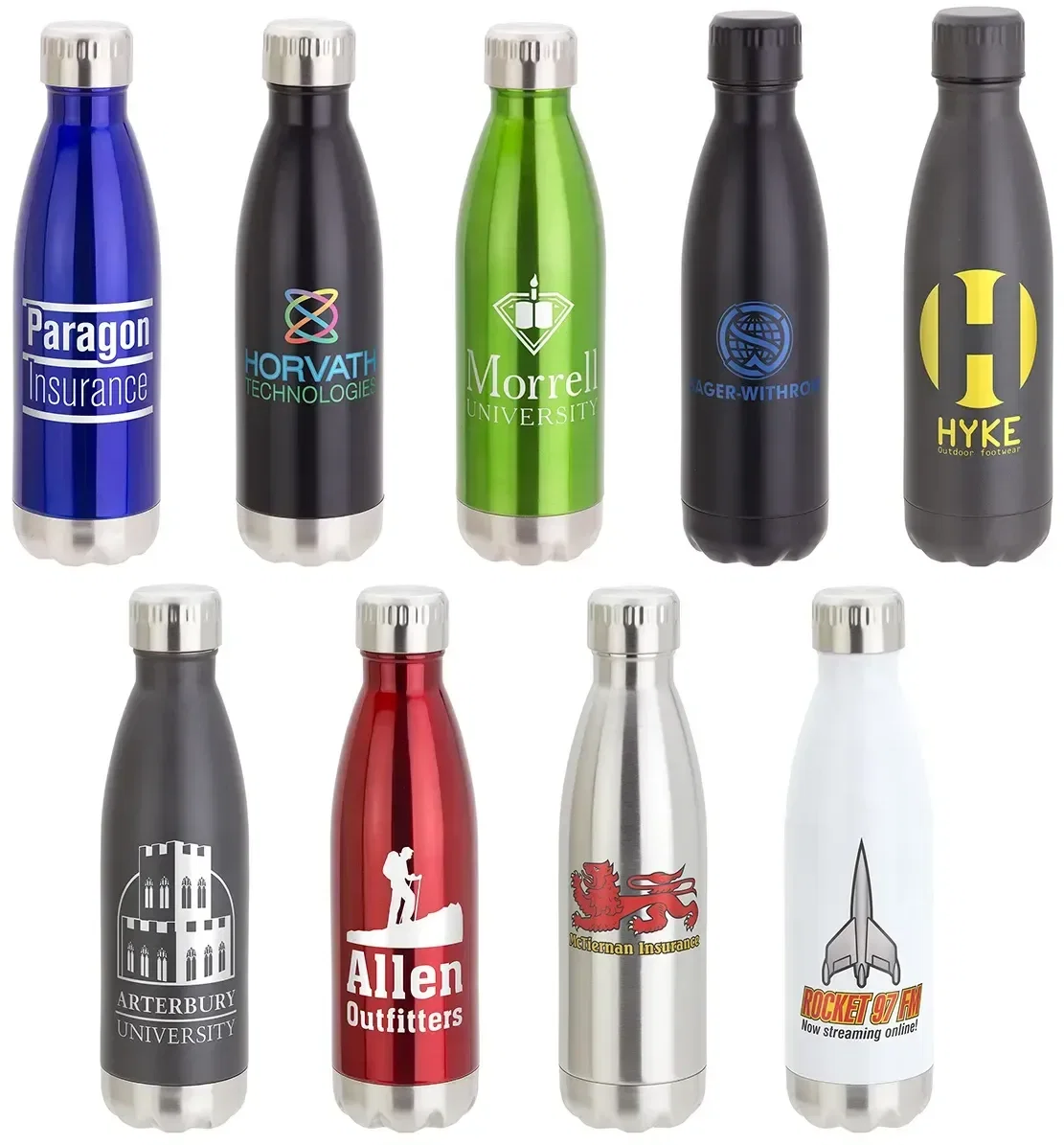 Keep 17 oz vacuum insulated steel bottle, custom branded promotional water bottle, front view