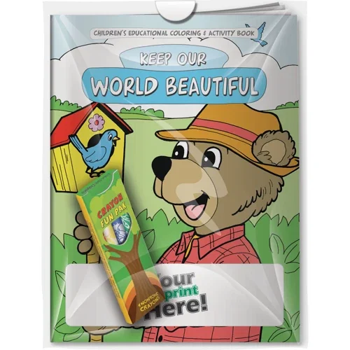 Keep Our World Beautiful coloring book with imprinted crayons 4-pack combo set