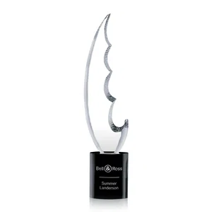 Optical Crystal Column Award on a Black Base, Frosted or Clear