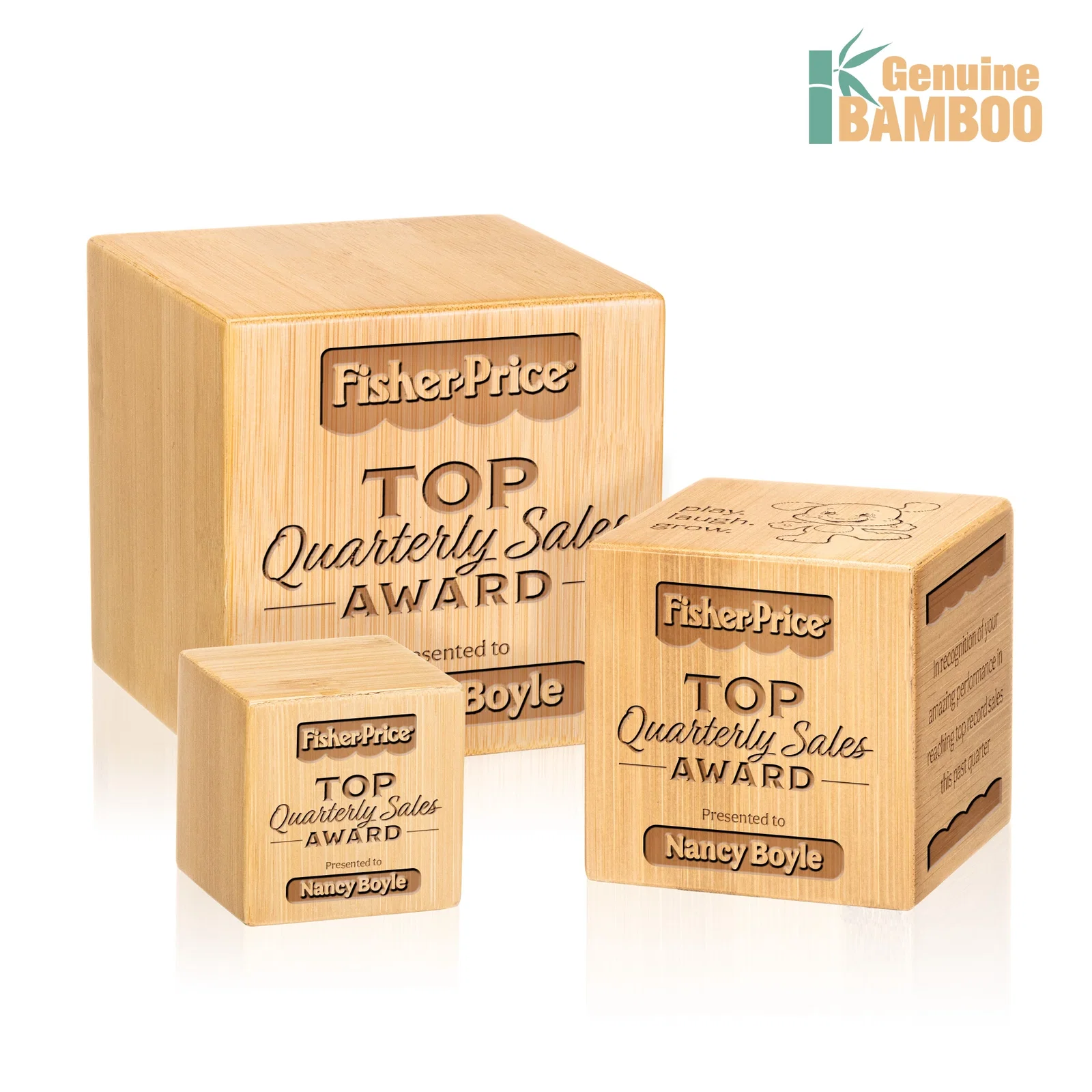 Custom Bamboo Cube Award, wood awards for employee recognition