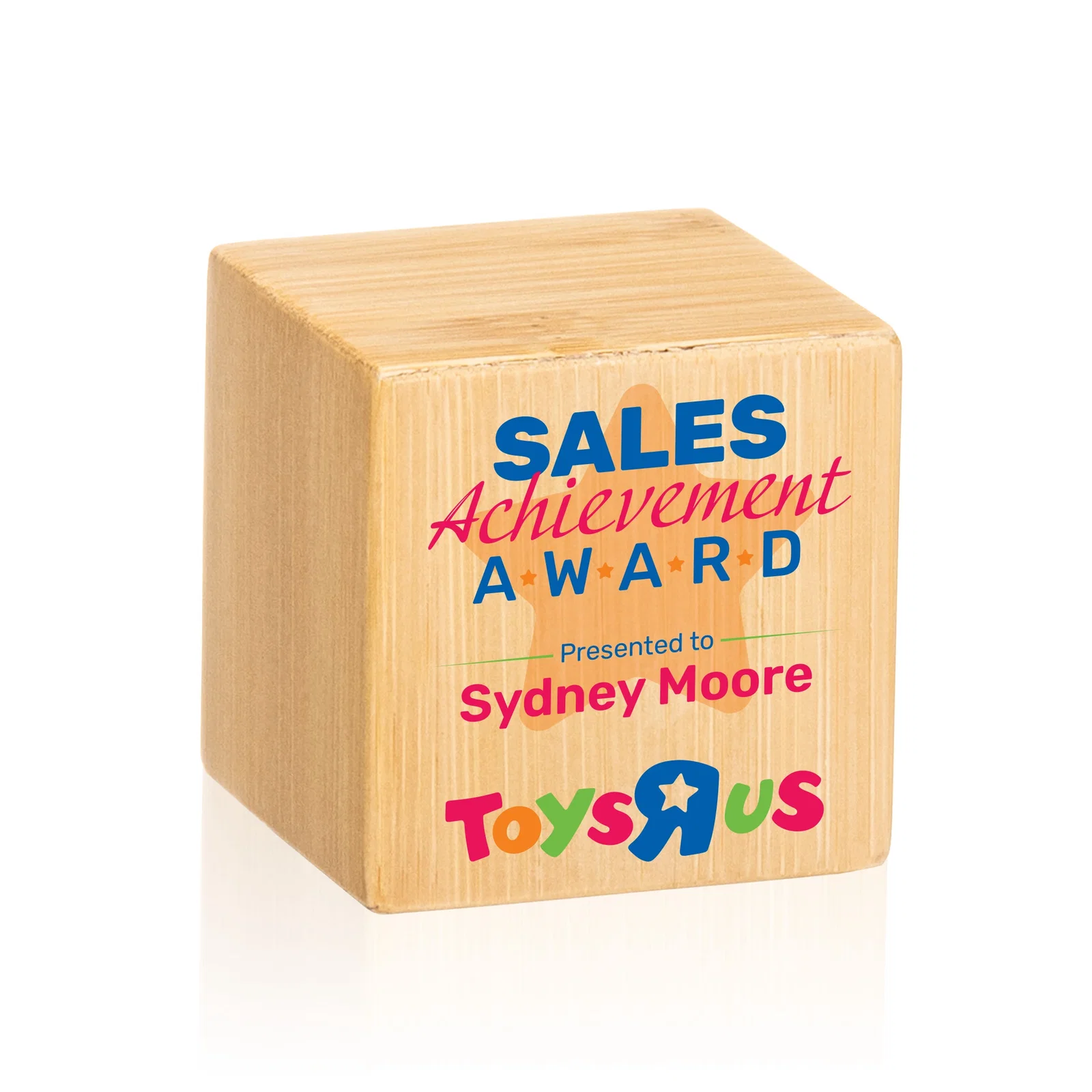 Custom Bamboo Cube Award, wood awards for volunteer appreciation