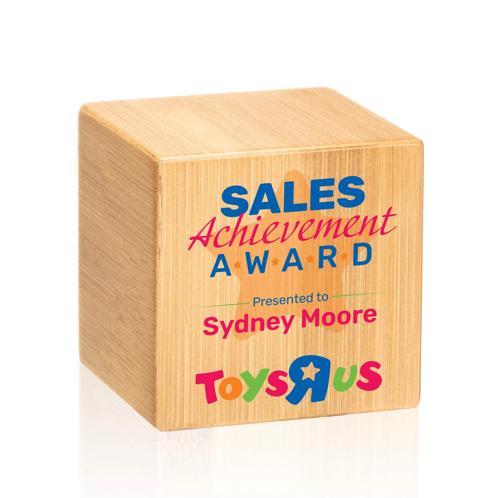 Custom Bamboo Cube Award, wood awards for dealer and partner awards