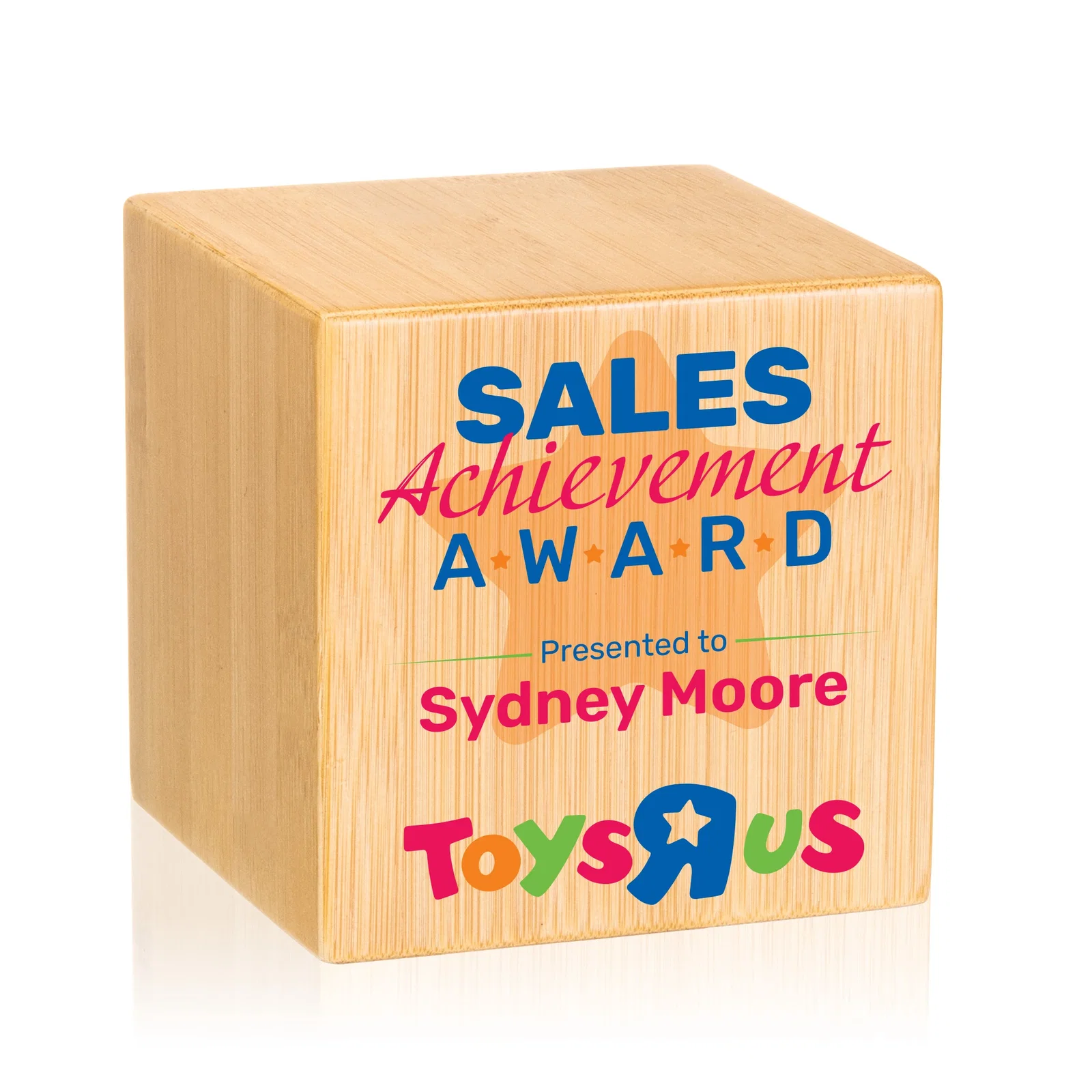 Custom Bamboo Cube Award, wood awards for company anniversary events