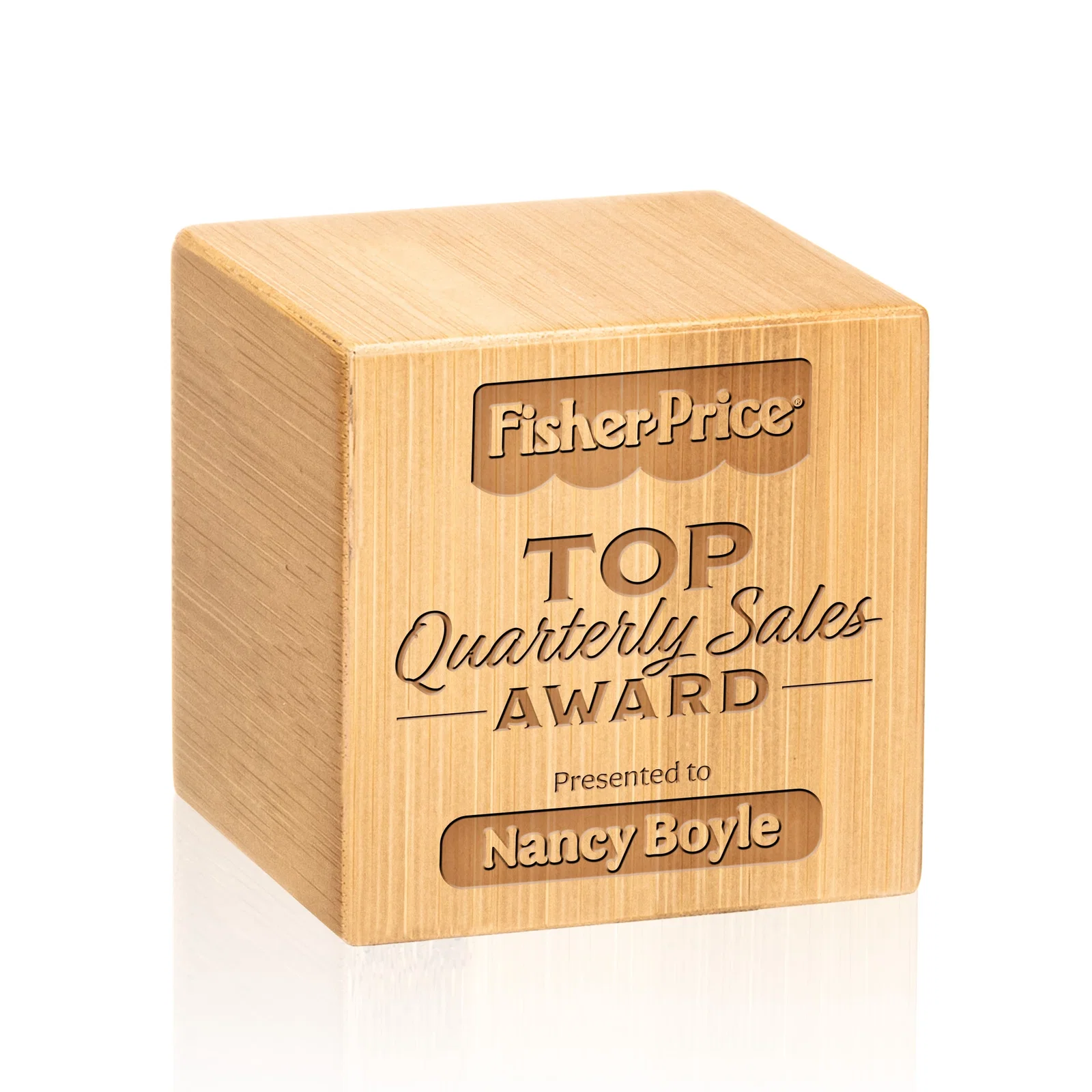 Custom Bamboo Cube Award, wood awards for service anniversary gifts