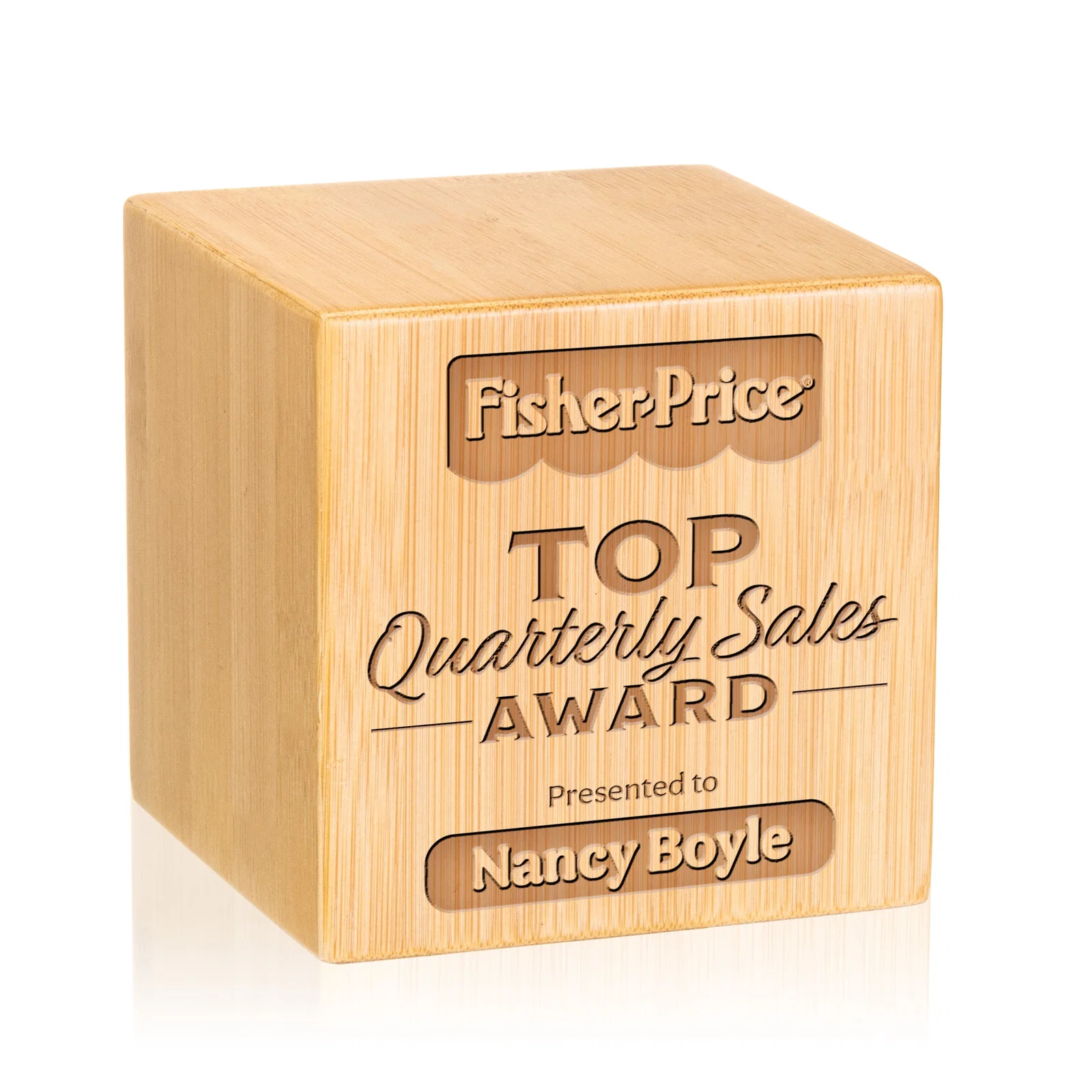 Custom Bamboo Cube Award, wood awards for sales achievement awards