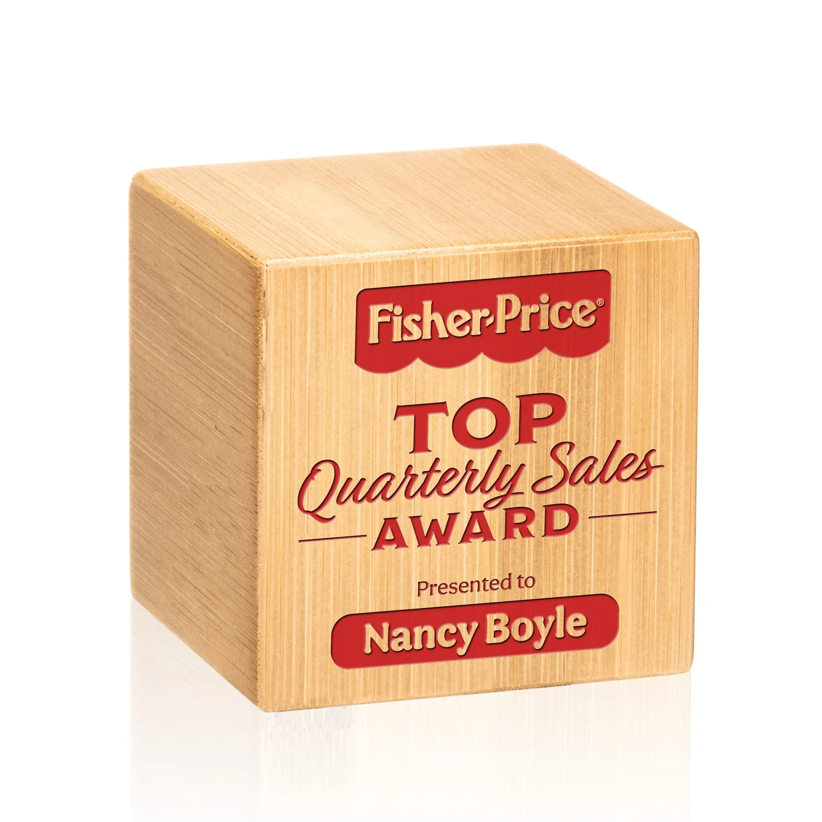 Custom Bamboo Cube Award, wood awards for donor appreciation