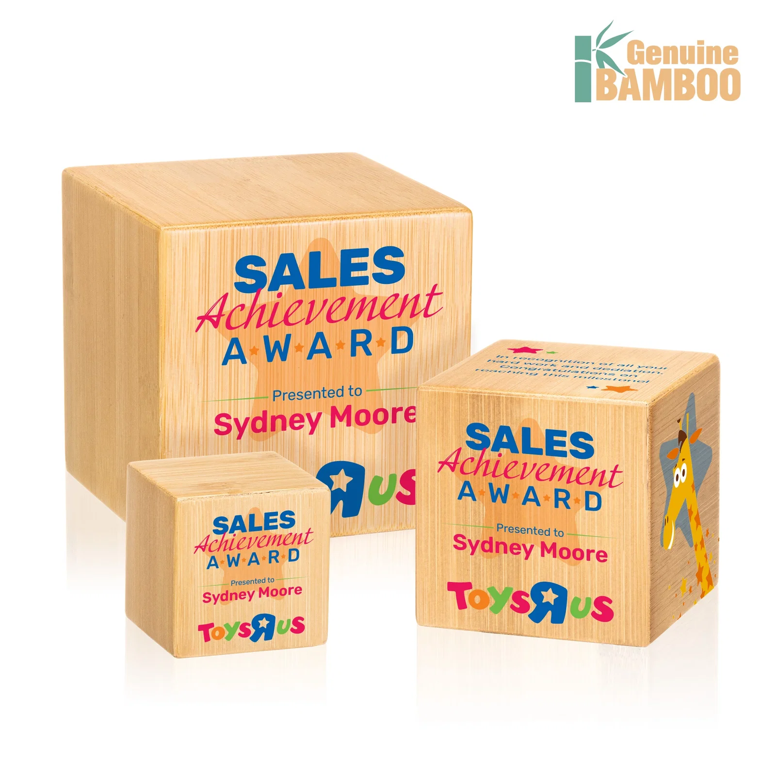 Custom Bamboo Cube Award, wood awards for safety achievement programs