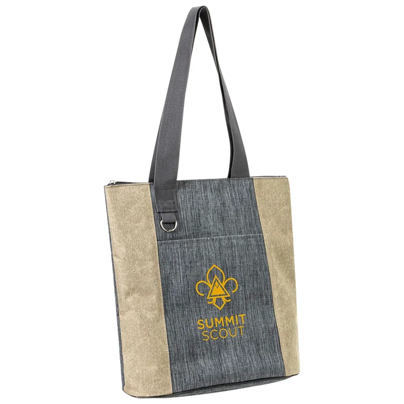 Kenmore Heathered Polyester Event Tote lifestyle shot at an outdoor event