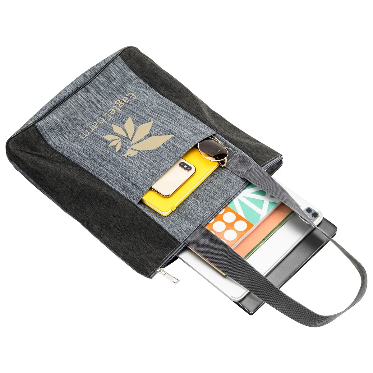 Side profile of the promotional Kenmore Heathered Polyester Event Tote