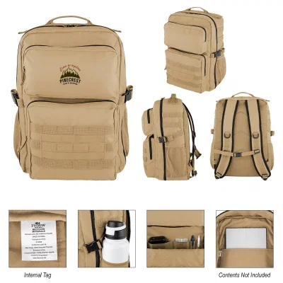 Khaki tactical backpack made from rPET with a padded laptop compartment
