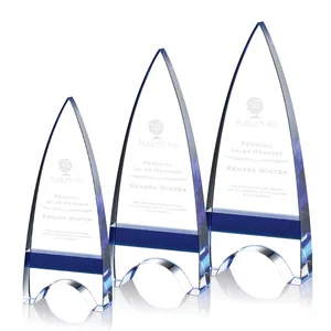Optical Crystal Arrowhead Award with an Inlaid Sapphire Accent