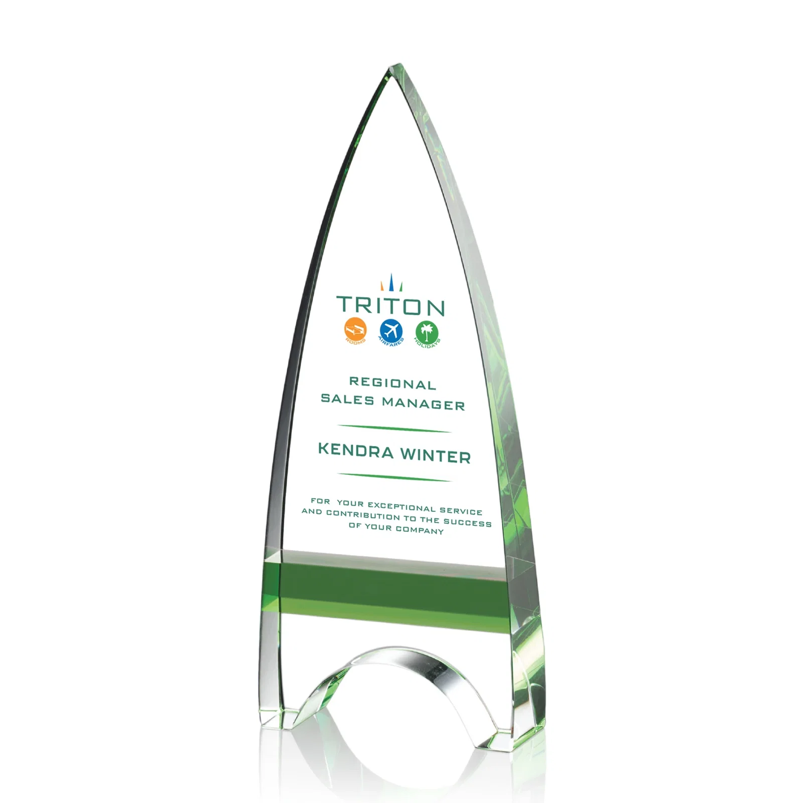 Personalized Optical Crystal Arrowhead Award with an Inlaid Sapphire Accent for service anniversary gifts