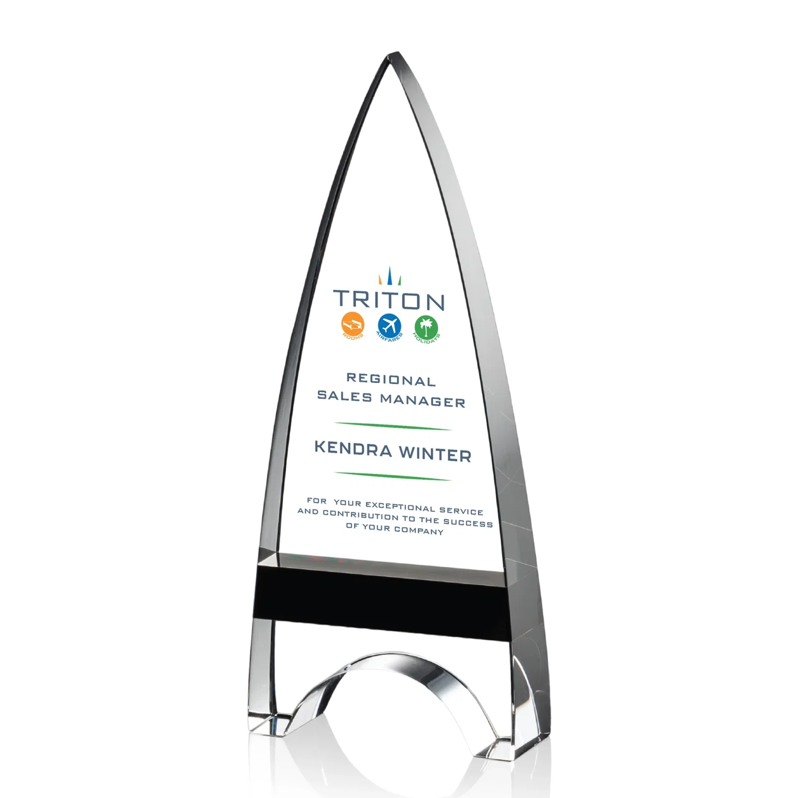 Personalized Optical Crystal Arrowhead Award with an Inlaid Sapphire Accent for graduation ceremonies