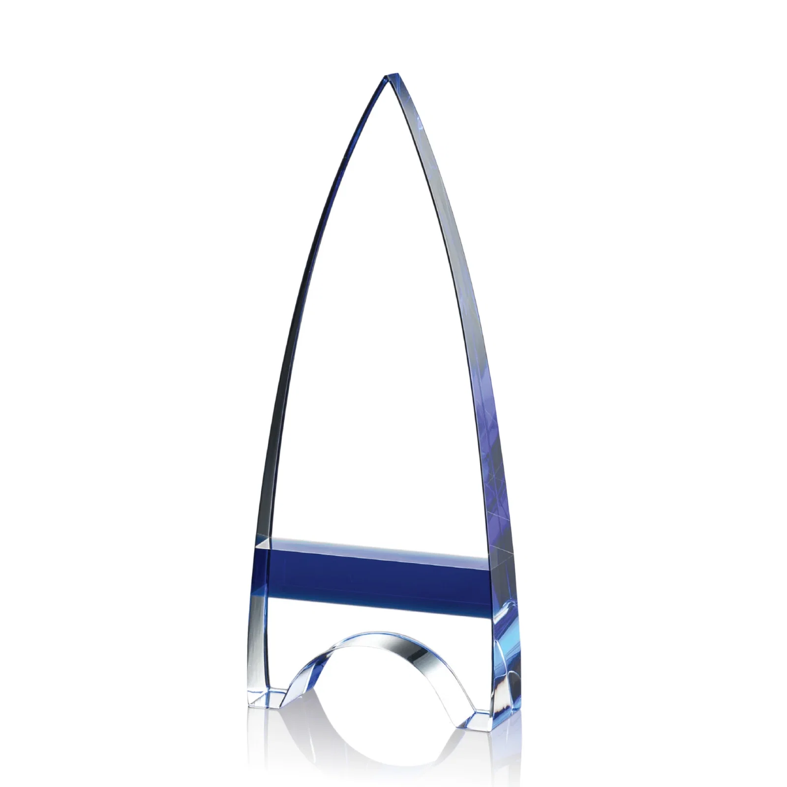 Promotional Optical Crystal Arrowhead Award with an Inlaid Sapphire Accent for employee recognition