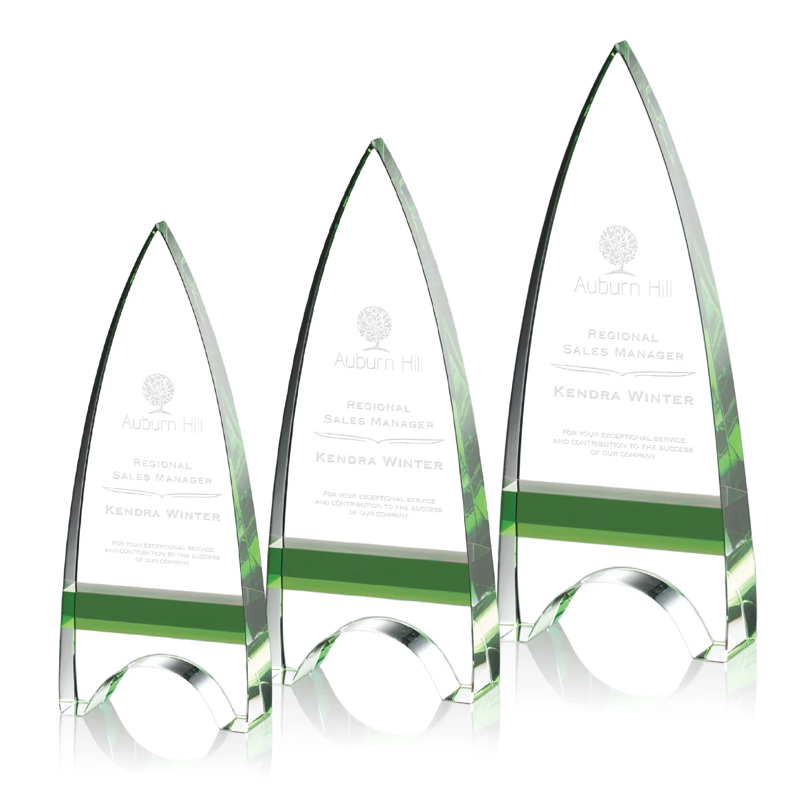 Custom Optical Crystal Arrowhead Award with an Inlaid Sapphire Accent for safety achievement programs
