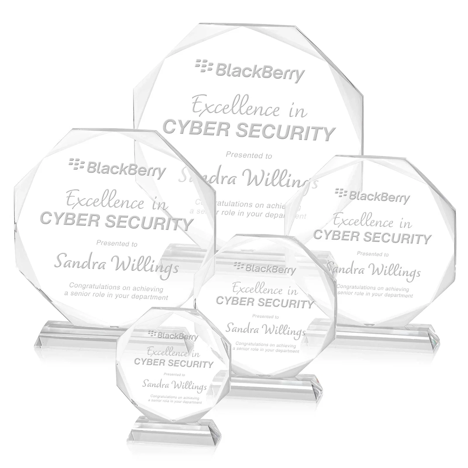 Custom Acrylic Octagon Award with Double-Sided Bevels for employee recognition