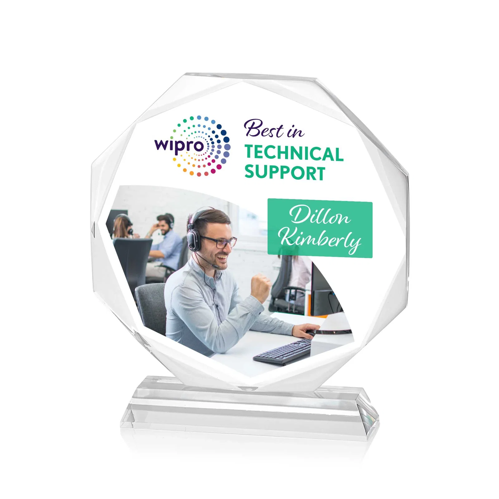 Custom Acrylic Octagon Award with Double-Sided Bevels for volunteer appreciation