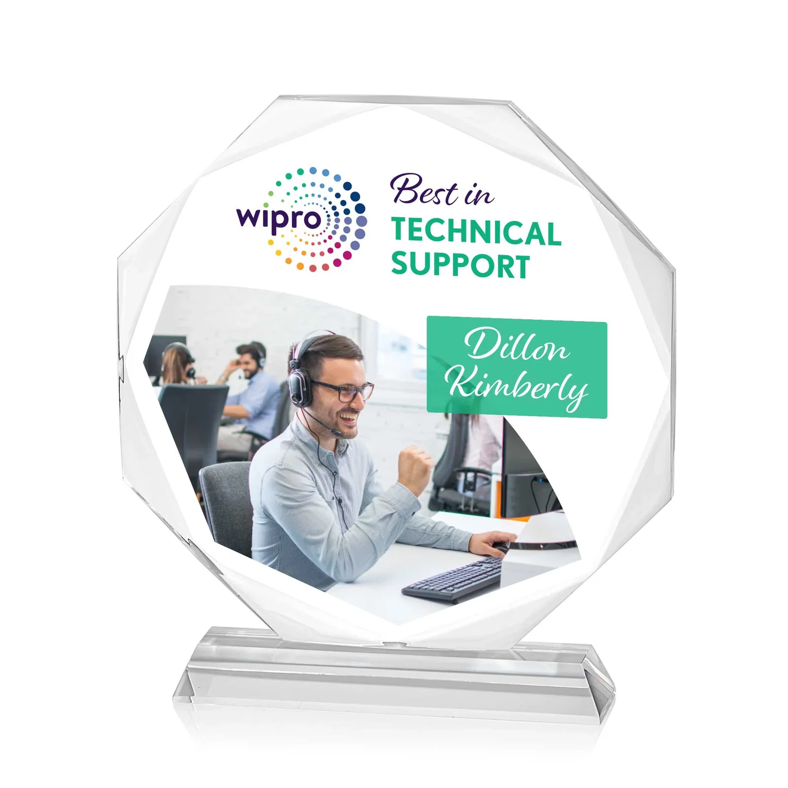 Custom Acrylic Octagon Award with Double-Sided Bevels for dealer and partner awards