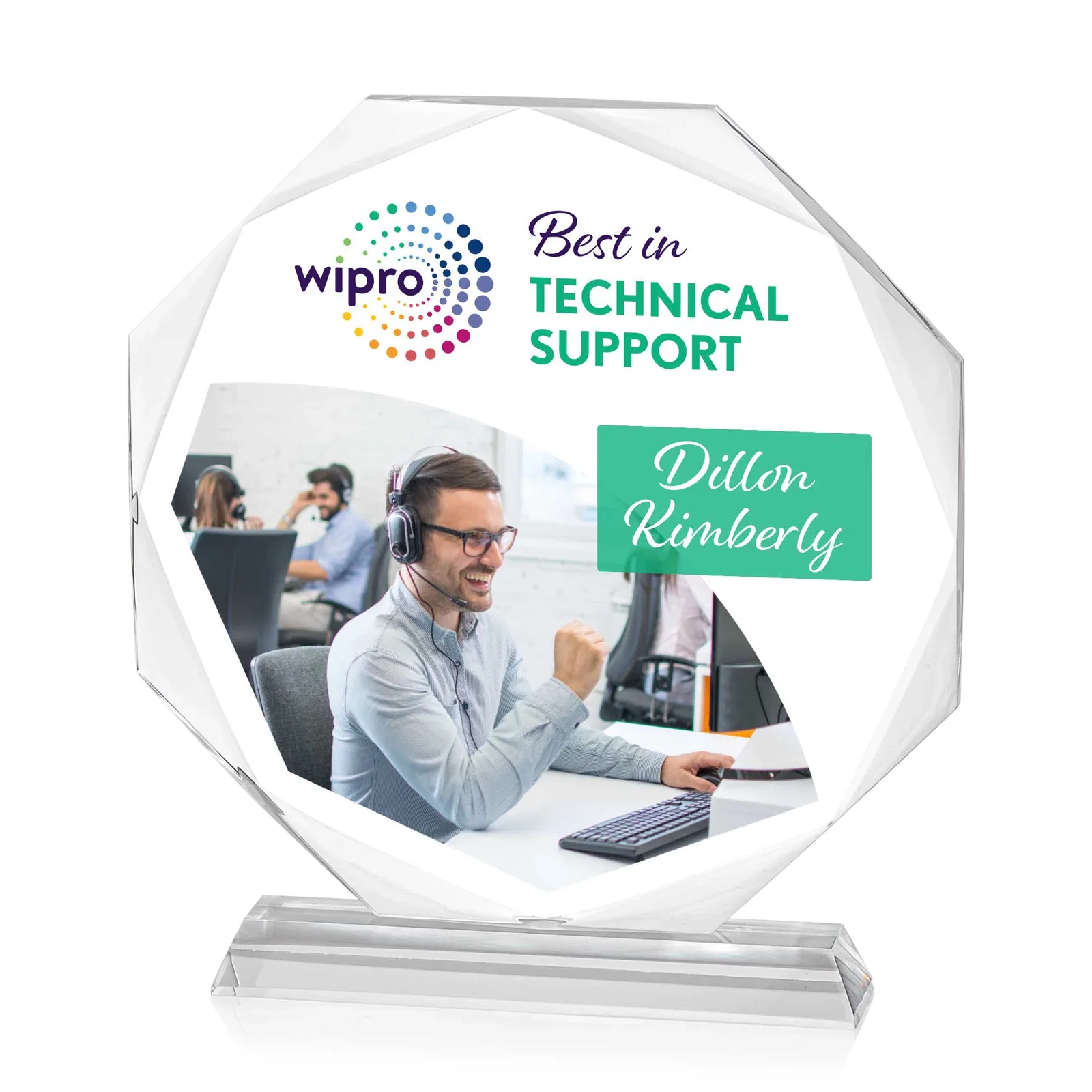 Custom Acrylic Octagon Award with Double-Sided Bevels for company anniversary events