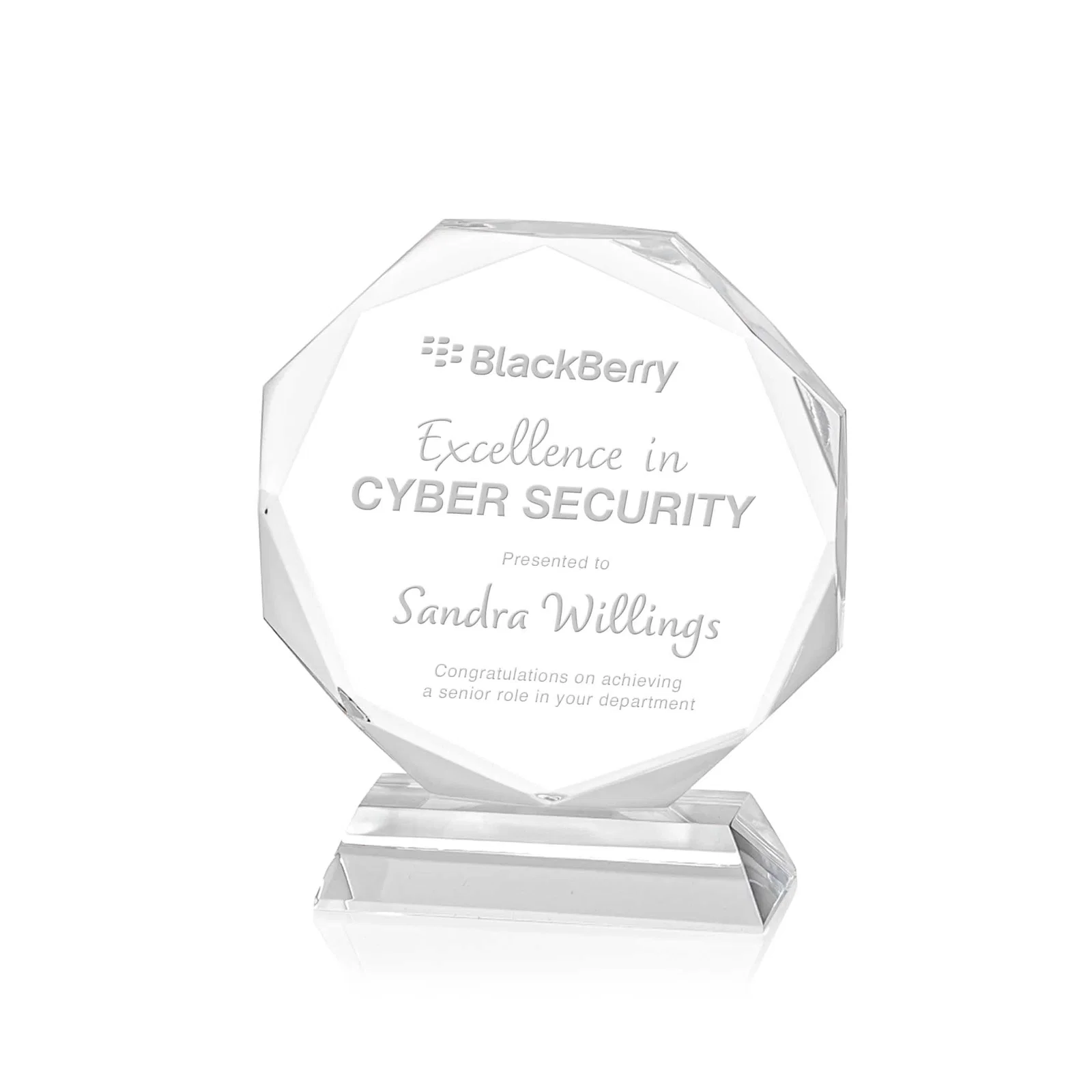 Custom Acrylic Octagon Award with Double-Sided Bevels for corporate award ceremonies