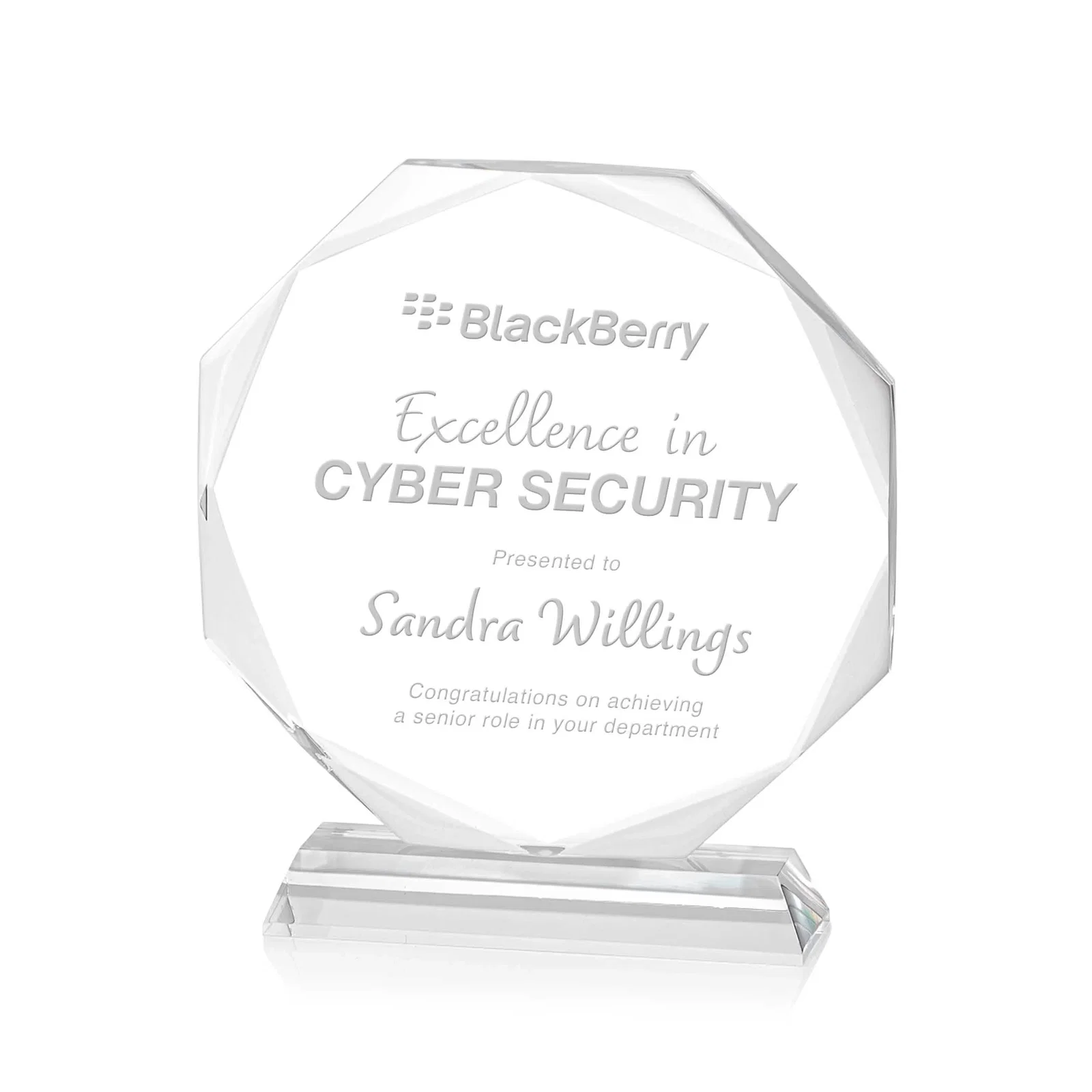Custom Acrylic Octagon Award with Double-Sided Bevels for sales achievement awards