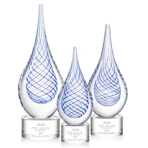 Clear Glass Teardrop Award With a Blue Accent
